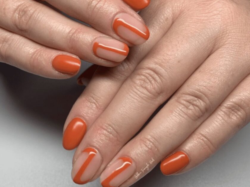 Classy Orange Look with Beige Accents for Fall Nails