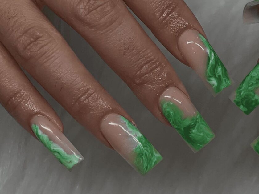 Green Marble Coffin Nails