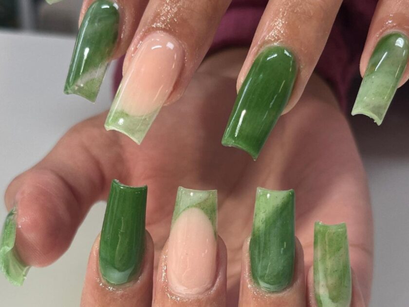 Green marble nail design:Earthy Serenity