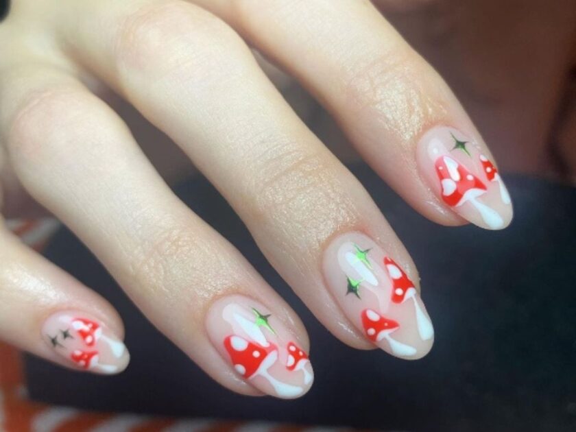 Chrome Stars Whimsical Mushroom Nail Designs