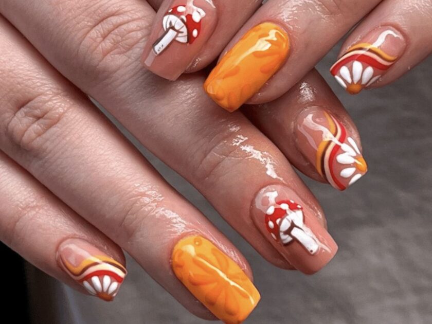 Gorgeous Mushroom Orange Nails