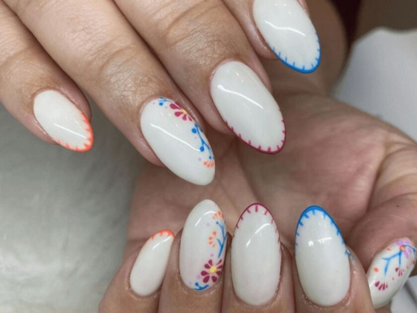Milky White Cinco De Mayo Nails Art