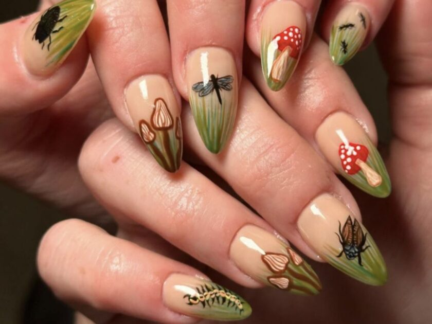 Mushroom + Bugs Nail Inspo