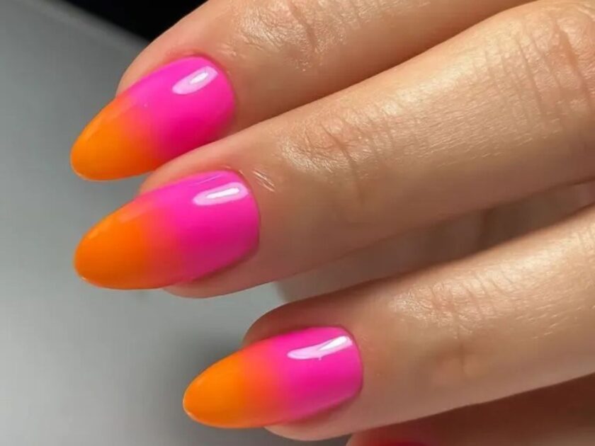 Neon Sunset Orange and Pink Nail Designs