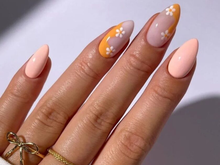Orange and Peachy Pink Nails Art