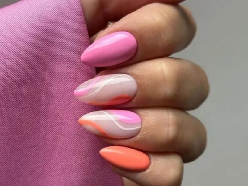 Pink and Orange Swirls Nails Art