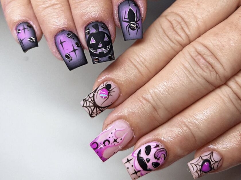Purple and Pink Halloween Matte Nails