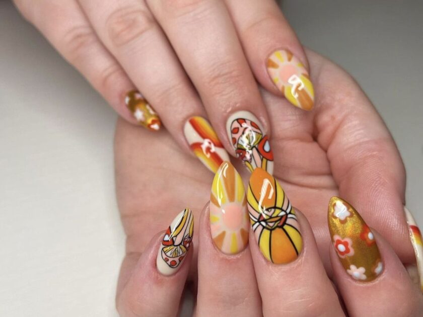 Sunny Mushroom Inspired Nails Design