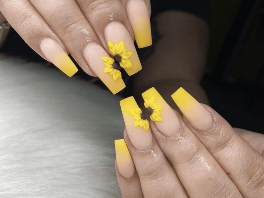 3D Sunflower Nail Art Style