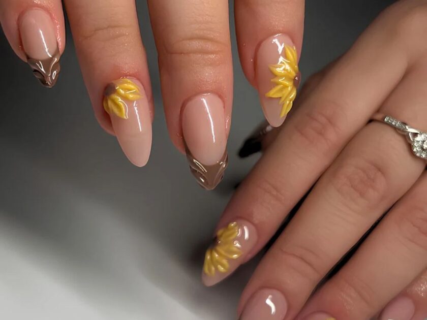 3D Sunflowers Nails Art