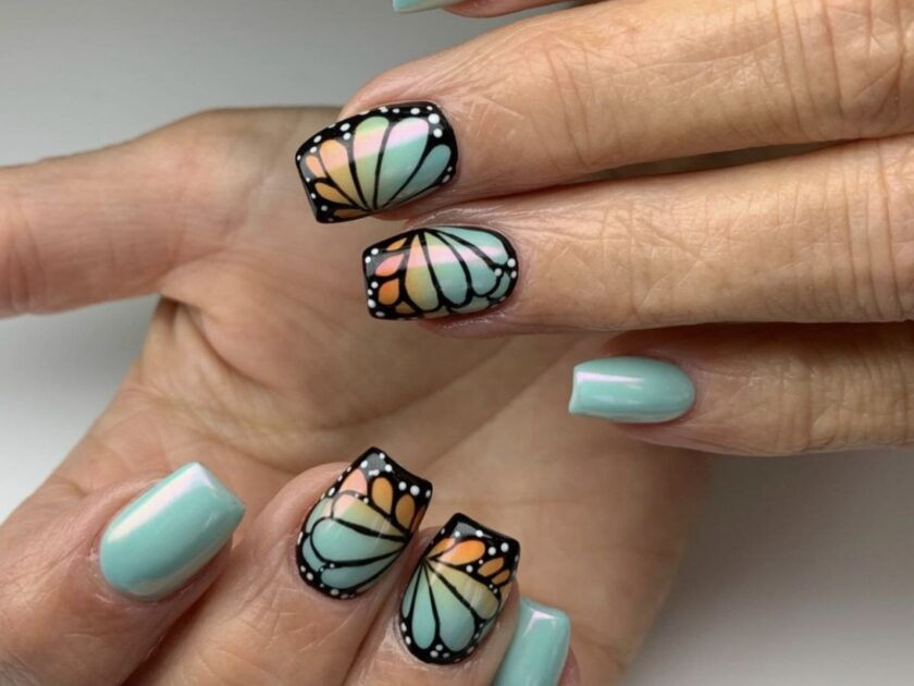 Aqua Butterfly Nail Design