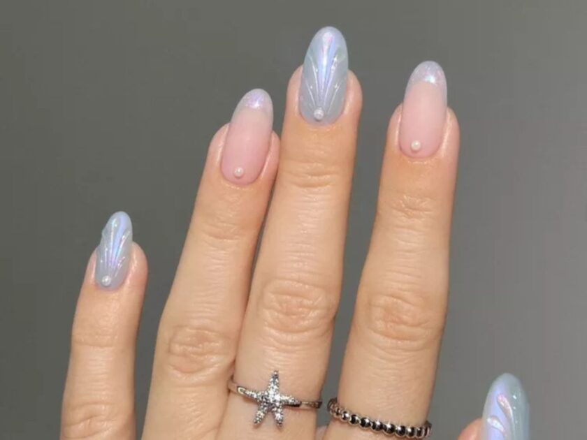 Baby Blue Shells Nails