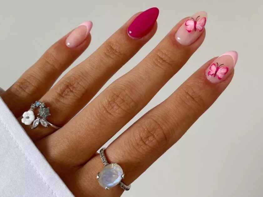 Baby Pink Butterfly Nails