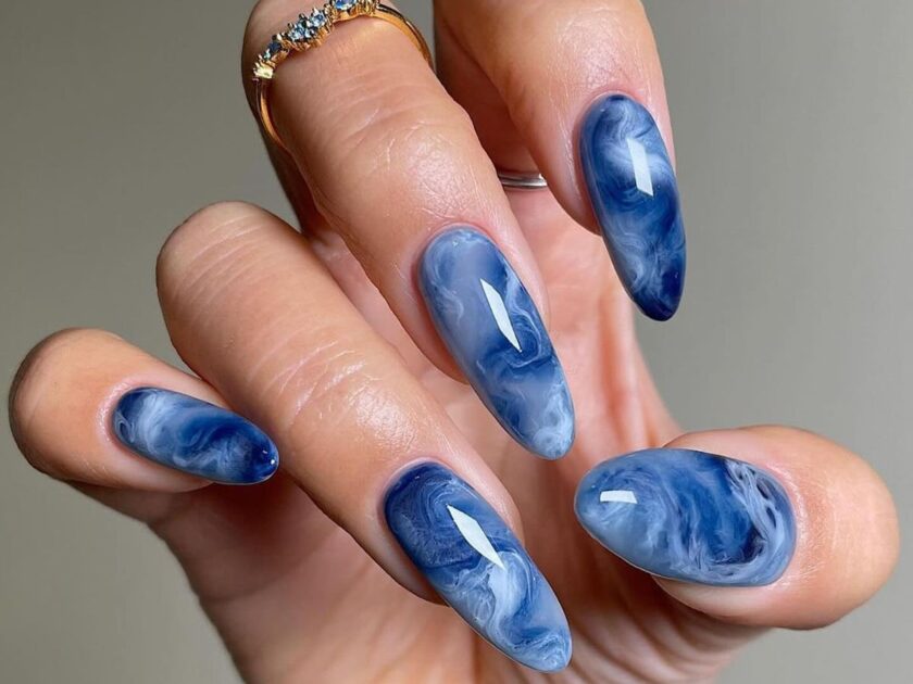 Blue Marble Nails