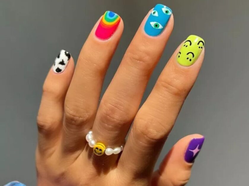Bright Skittle Mismatch Nails