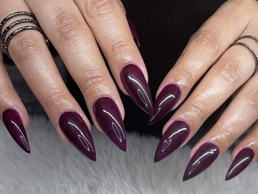 Deep Purple Stiletto Nail Art