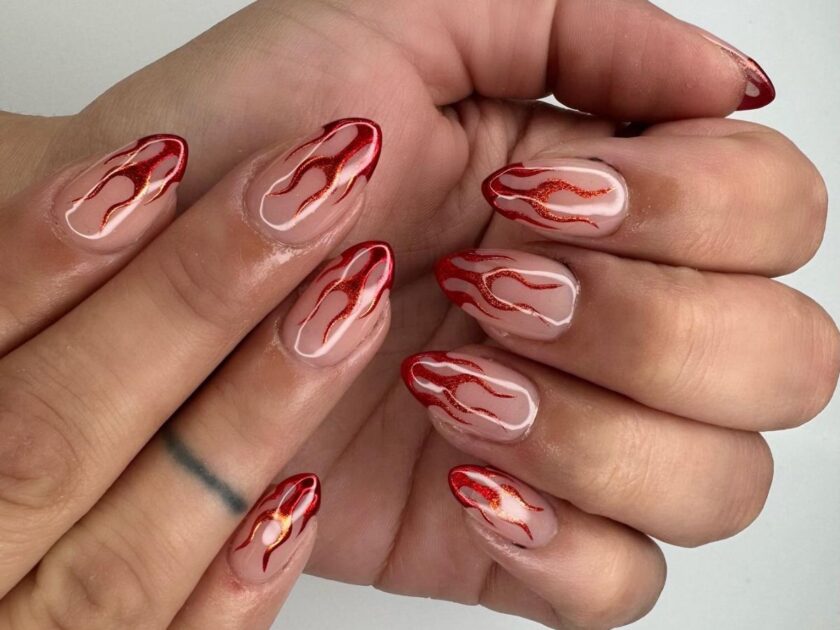Flame Heart Nails