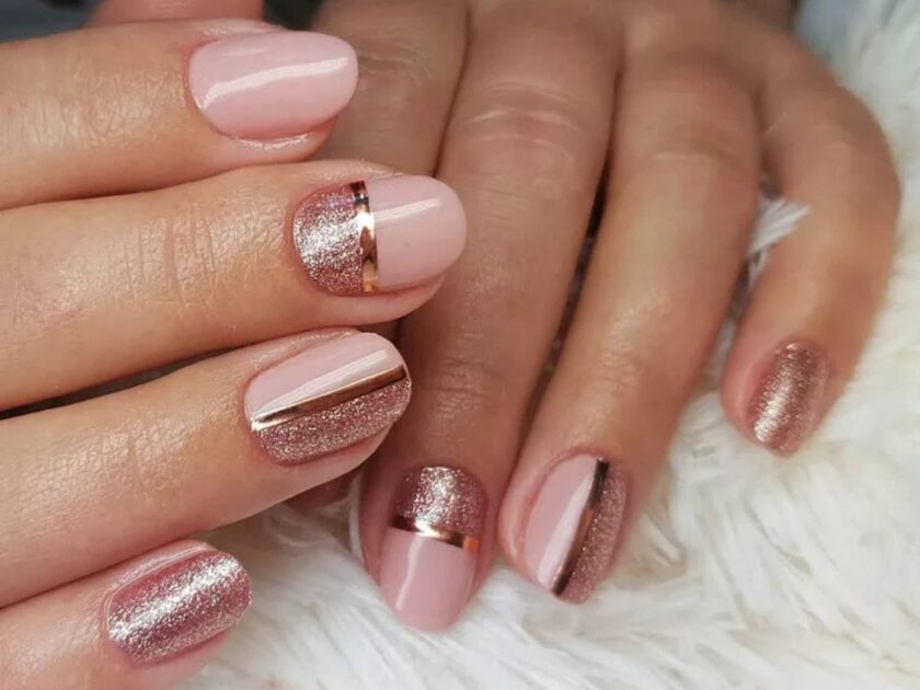 Glitter and Stripes Nail Design