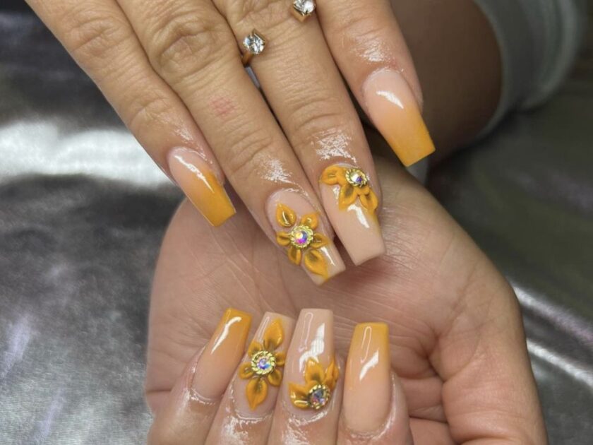 Gorgeous Sunflower Ombre Nails
