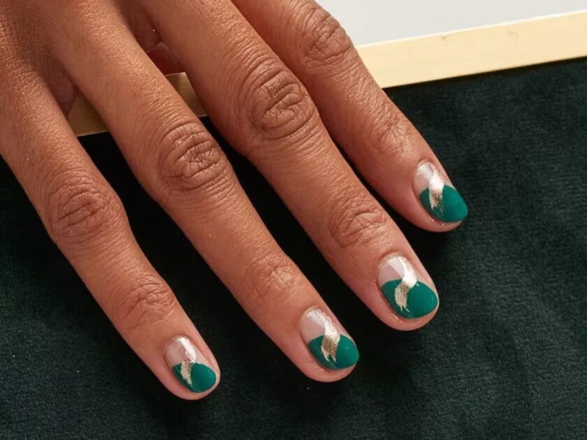 Green and Rose Gold Nail Art