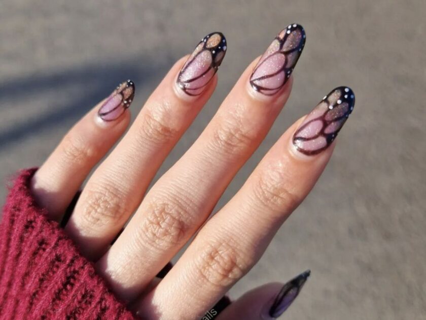 Hand-Painted Butterfly Wings Nail Art