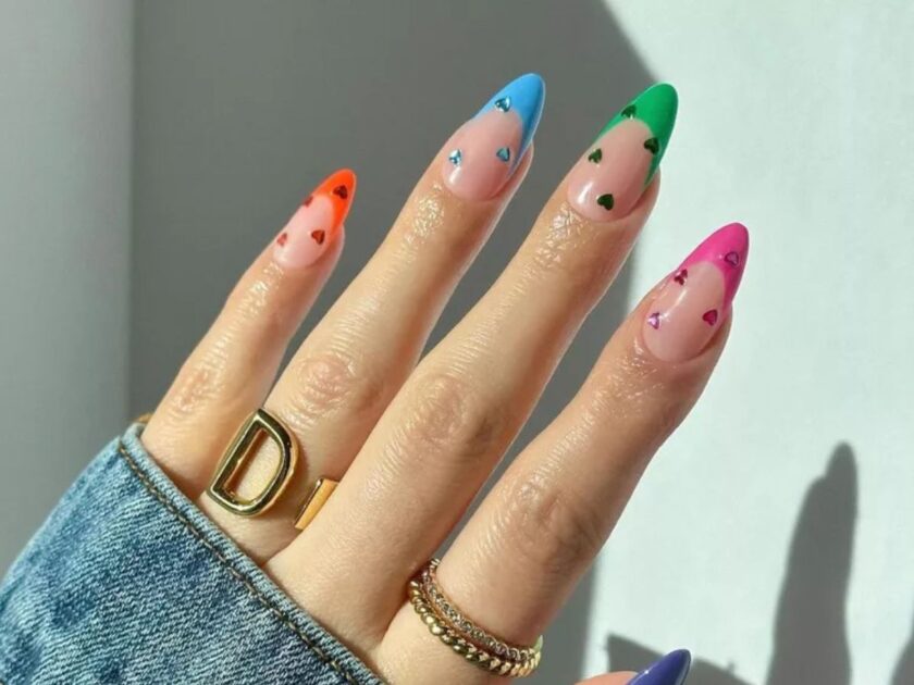 Heart Studded French Tips Nails