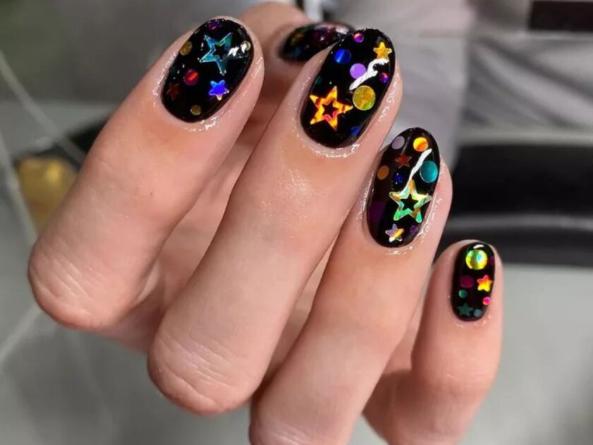 Iridescent Multicolor Star Confetti Nails