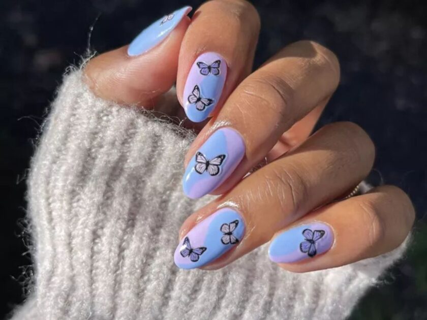 Luscious Lavender Butterfly Nails