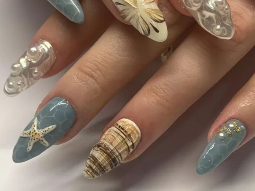 Mismatched Sea-Inspired Nail Art