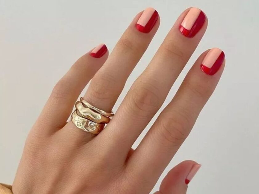 Peach Geometry Nails Art