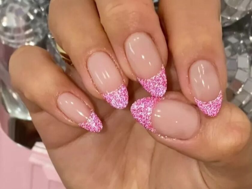 Pink Velvet French Tips Nails