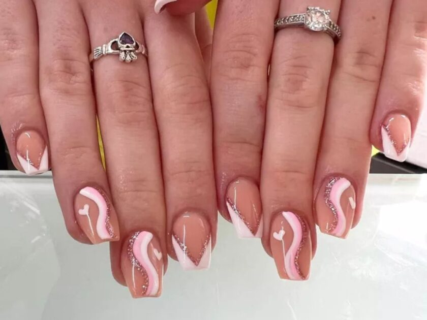 Rose and Pink Swirls Nail Art