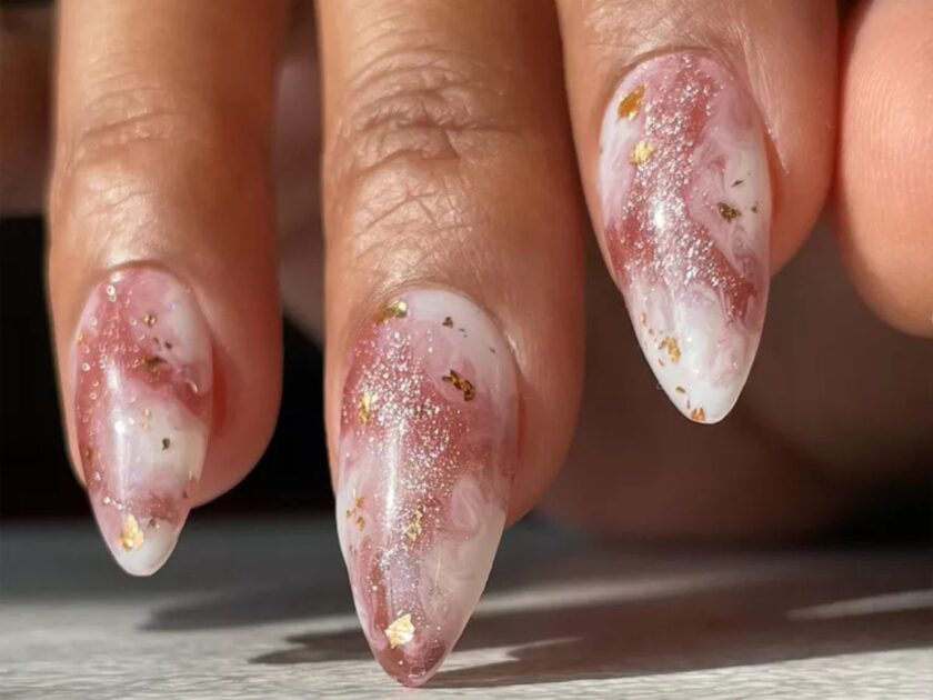 Rosy Galaxy Nail Idea