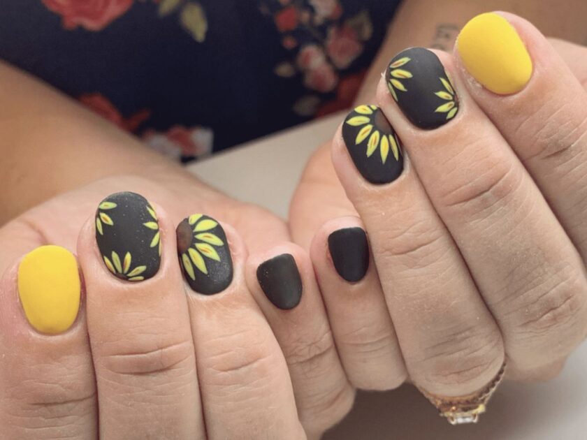 Sunflower Nail Art in Matte