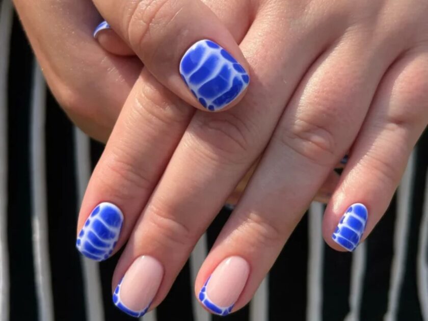 White and Sky Blue Nails Ideas