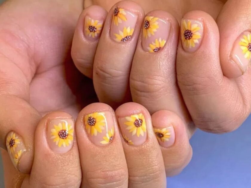 Yellow Sunflowers Nail Idea