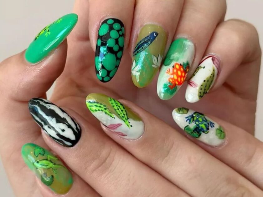 Abstract Green Mix-n-Match Nails