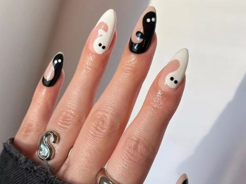 Black and White Ghosts Nails Ideas