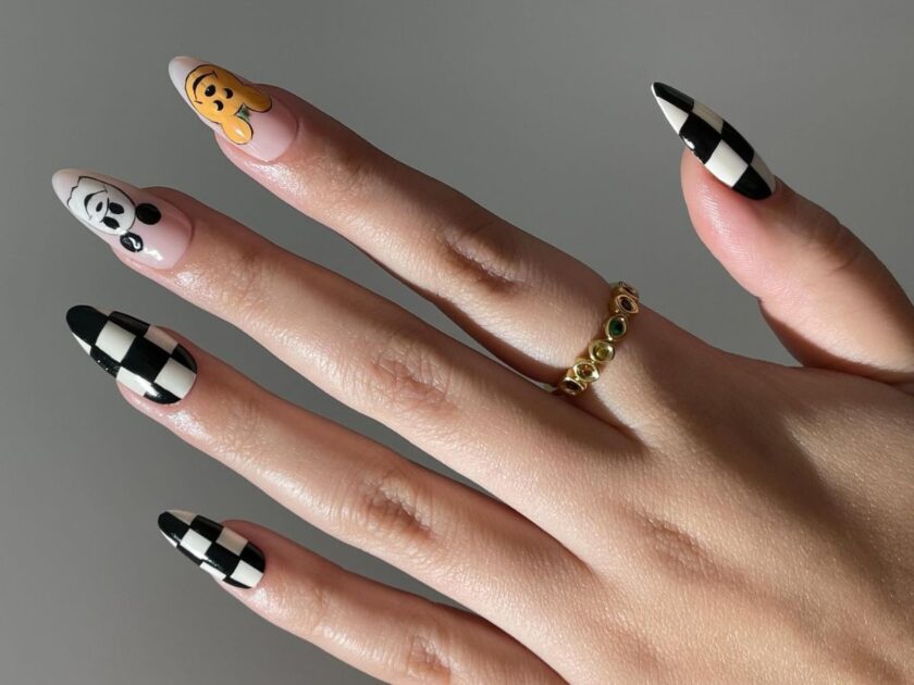 Checkered Disney Halloween Nails