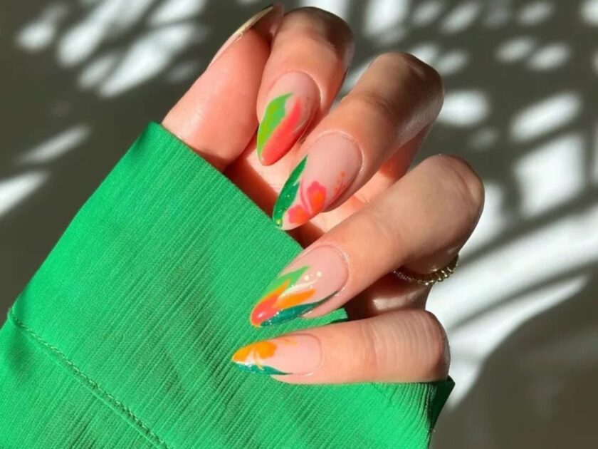 Coral and Green Abstract Tropical Tips