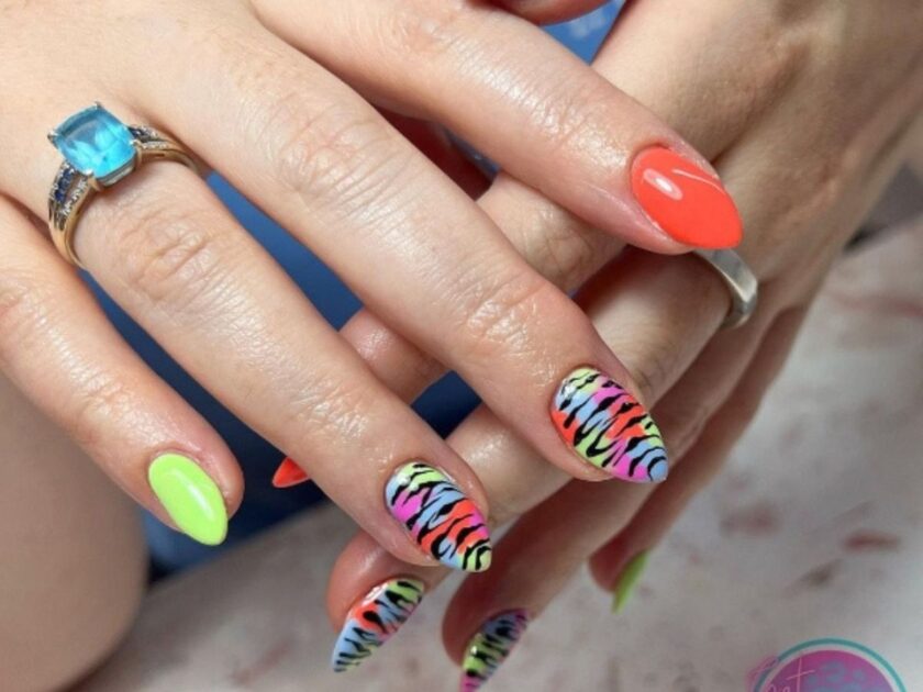 Electric Safari Zebra Nail Design