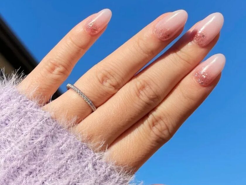 Light Pink With Glitter Accent Nails
