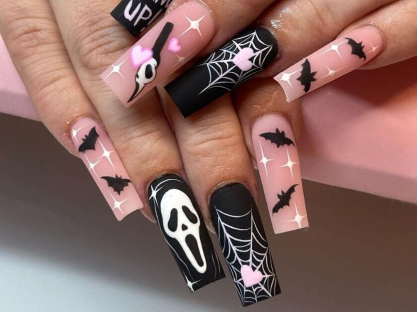 Matte black Halloween nails