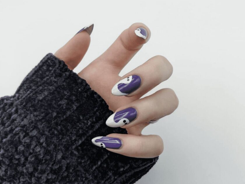 Purple and White Subtle Ghost Halloween Nail Art