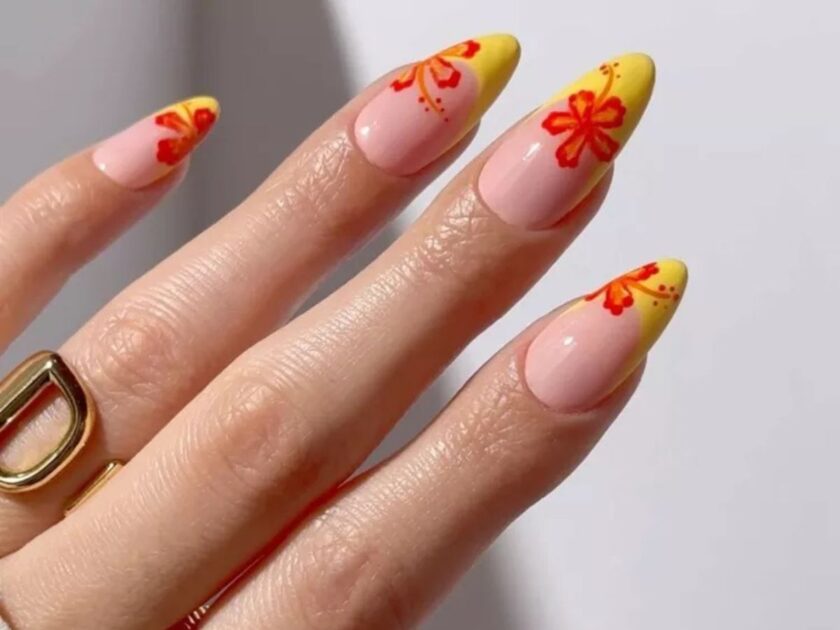 Red and Yellow Hibiscus Nails