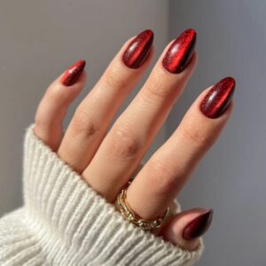 Ruby Slipper Deep Red Sparkly Nails